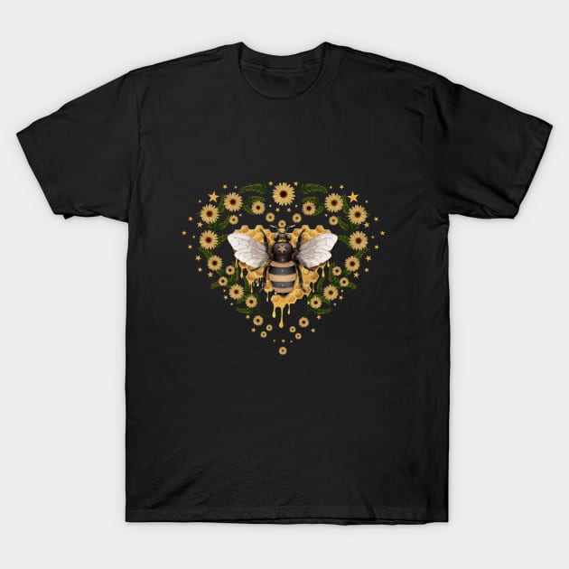 Queen and bee, Sweet, honey, heart, bee and flowers, hive, watercolor T-Shirt by Collagedream